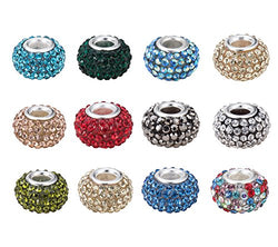 Pandahall 50 PCS 15x10mm Grade A Rhinestone European Beads Large Hole Resin Beads with Silver Brass