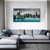 Diathou Contemporary Abstract Art Painting, Canvas Wall Art, Hand-Painted New York City Landscape, Brooklyn Bridge Art Oil Painting, Bedroom Wall Decoration Painting 24x48 inches