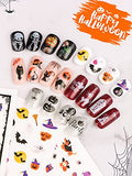 Kalolary Halloween Nail Art Stickers Decals, 1500+ Patterns Pumpkin Bat Ghost Witch Skull Self-Adhesive DIY Nail Sticker Decals for Halloween Party(12 Sheets)