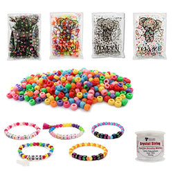 TOAOB 1200pcs Assorted Color Acrylic Alphabet Letter Beads and Pony Beads Combination Kit with