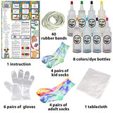 Klever Kits Tie Dye Kits 8 Rainbow Colors Art Set Includes 8 Pairs of Socks for Kids and Adults, Storage Box, Gloves, Rubber Bands and Table Cover, Creative Group Activities, Fabric Party Craft Arts