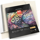 ARTEZA 11x14” Mixed Media Sketch Book, 2 Pack, 110lb/180gsm, 120 Sheets (Acid-Free,