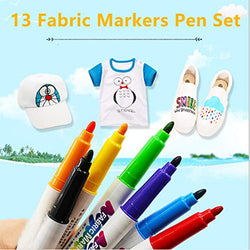 Fabric Markers Pens Permanent 13 Colors Fabric Paint Art Markers Set Child Safe & Non-Toxic for Fabric Painting Writing on Cloth Laundry Clothes Canvas Bags Shirts Shoes