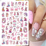 8 Sheets Bunny Nail Art Stickers Decals Easter 3D Self-Adhesive Nail Art Decoration Cute Rabbit Design for Kids and Women Nail Accessories DIY Manicure Supplies