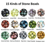 450pcs 8mm Natural Round Stone Beads Gemstone Beading Loose Gemstone Beads Hole Size 1mm DIY Smooth Beads for Bracelet Necklace Earrings Jewelry Making,Box Packed (15 Material-3,8mm)