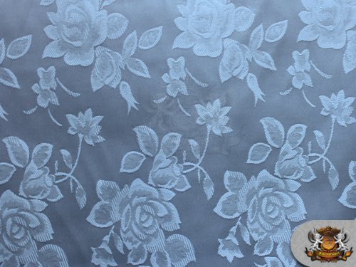 Satin Floral Jacquard Fabric LIGHT BLUE / 58" Wide / Sold by the yard