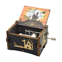 Aokely Halloween Music Box,Wooden Music Box Happy Halloween Hand Crank Music Box Gift for Halloween/Birthday，Gift for Daughter/Son from Mom and Dad(Black-Happy Halloween)