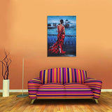 Anolyfi Oil Painting 100% Hand Painted Vintage Romantic Lady in Red Canvas Wall Art Navy Blue Picture, Venice Cityscape Artwork Large Size Framed 36"x48" for Living Room Bedroom Home Office Wall Decor