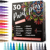 ARTISTRO Acrylic Paint Pens for Rock, Stone, Ceramic, Glass, Mugs, Wood, Metal, Fabric, Canvas (30 Pack) 28 Assorted Colors + Extra Black & White Paint Markers. Extra Fine Tip 0.7mm