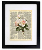 Roses - White Roses Vintage Vintage Art - Authentic Upcycled Dictionary Art Print - Home or Office Decor (D277)