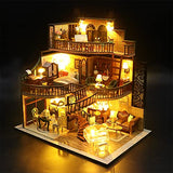 Lannso DIY Dollhouse Miniature Wooden Furniture Kit with Electronic English Manual, Doll House Kit with Dust Proof Cover and Music Box, Mini Handmade Wooden Dollhouse Toys for Adult Gift(M2132)