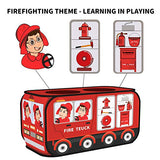 Temi Fire Truck Tent - Foldable Pop Up Pretend Play Tent | Playhouse for Kids Outdoor Indoor | Included Role Play Firefighter Costume and Fire Tools (44x26in)