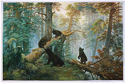 Morning in a Pine Forest - Ivan Shishkin hand-painted oil painting reproduction,living room large wall art decor,bears in sunlight woodland