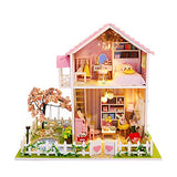 TOYROOM DIY Miniature Dollhouse Kit Girls Pink Handmade Wooden Mini Dollhouse Collection Miniature Furniture Gift for Teens Adults Decoration with Dust Cover and Music Box