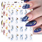 JMEOWIO 8 Sheets Marble Nail Art Stickers Decals Self-Adhesive Pegatinas Uñas French Tip Wave Line Nail Supplies Nail Art Design Decoration Accessories