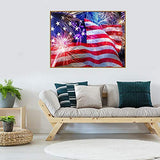 Cenda DIY 5D Diamond Painting by Number Kits, Painting Cross Full Round Drill Crystal Embroidery for Home Wall Decor Gift American Flag & Fireworks in 1 Pack