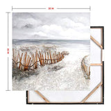 ArtbyHannah 32x32 Inch Large Gray Beach Canvas Wall Art Decor Pictures for Living Room, Hand Painted Oil Painting Ocean Pictures with Textured Real Bamboo Abstract Artwork for Living Room Bedroom Home Decor Framed Ready to Hang!