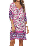 Halife Women Summer Tunic Dress Bohemian Floral Printed Casual Loose Flowy Shift Dresses Pink,M