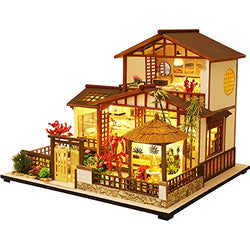 Dollhouse Miniature with Furniture, DIY Wooden Doll House Kit Japanese-Style Plus dust Cover and Music Movement, 1:24 Scale Creative Room Idea Best Gift for Children Friend Lover P007