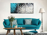 Hand Painted Black and White Teal Abstract Canvas Wall Art Turquoise Modern Oil Painting 48x24 inch
