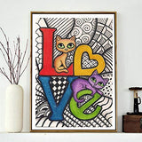 5D Diamond Art Painting Full Drill Kits, Awesocrafts Cats Love Yellow Purple DIY Mosaic Cross Stitch for Adults Kids (Love)