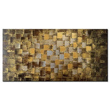 Large Abstract Dark Gold add Silver Wall Art Hand Painted Textured Squares Oil Painting on Canvas Framed Ready to Hang 60x30inch