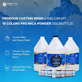 ProMarine Supplies ProPour Casting Resin (3 Gallons) Bundle with Pro Mica Powder (10-Color) | Crystal Clear Epoxy Resin for Deep Pour and Thick Casting | Mica Pigment Powder for DIY Arts and Crafts