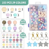 Silicone Beads for Keychain Making kit, 20mm/19mm/15mm/14mm Round Hexagon Patterned Large Rubber Beads Wooden Beads for DIY Necklace Bracelet Jewelry Crafts
