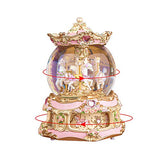 HIOTECH Rotate Music Box with Light (6 Colors), Luxury Carousel Crystal Ball Glass Ball Doll