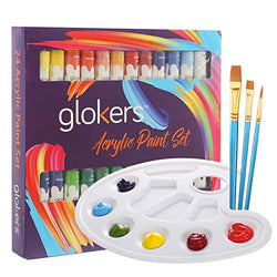 Acrylic Paint Set by glokers - 24 Rich Pigments Colors - Perfect for Canvas, Wood, Ceramic, Fabric. Non Toxic & Vibrant Colors. Painting Art Kit for Beginners, Adults, Students Or Professionals.