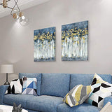 Abstract Landscapes Trees Artwork Paintings: Hand Painted Blue Forest Birch with Gold Foils Canvas Wall Art for Home & Kitchen (18'' x 24” x 2 Panels)