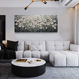 Diathou Contemporary Art Oil Painting,100% Hand Painted White Flower Oil Painting, Abstract Flower Wall Art,20x50 Home Wall Decor Oil Painting.