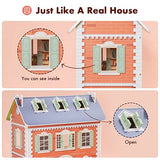 ROBOTIME Doll House 3 in 1 Wooden Dollhouse Dreamhouse for Kids Toddler 3 4 5 6 Years Old, Dollhouse with DIY Furniture/ 40+PCS Accessories, Present Gift for Girl Ages 3+(Antique Style)