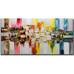 Tiancheng Art, 24X48 Inch Modern Colorful Abstract Painting Acrylic Canvas Hand-Painted Wall Art Frame Canvas Living Room Dining Room Hanging Decorations