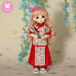 HGFDSA BJD Doll Clothes Lovely Red Retro Slim Chinese Style Short Sleeve Accordion Skirt for 1/6 BJD Doll Clothes Accessories