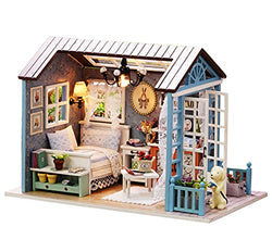 DIY Miniature Dollhouse Kit with Furniture Handmade Dolls House Miniature Kit Plus Music Movement and LED Lights,1:24 Scale Creative Room Idea ( Happy time)