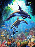 Large 5D Diamond Art Kits for Adults,16" x 20" in Painting Cross Stitch Kits,Dolphin Full Drill Home Wall Crystal Rhinestone Embroidery Pictures Arts Craft for Home Wall Decor Gift