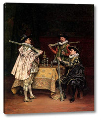 Discussing The Day's Shoot by Adolphe Alexandre Lesrel - 15" x 18" Gallery Wrap Giclee Canvas Print - Ready to Hang