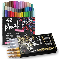 42 Acrylic Paint Markers Extra Fine Tip and 3 Gold & 3 Silver Acrylic Paint Markers Extra-Fine Tip, Bundle for Rock Painting, Wood, Fabric, Card, Paper, Photo Album, Ceramic & Glass