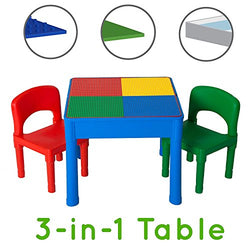 Play Platoon Kids Activity Table Set - 3 in 1 Water Table, Craft Table and Building Brick Table with Storage - Includes 2 Chairs and 25 Jumbo Bricks - Primary Colors