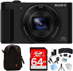 Sony Cyber-Shot HX80 Compact Digital Camera Black Bundle with 64GB Memory Card, Bag, HDMI Cable, Mini Tripod, Battery, Charger, Card Wallet, Cleaning Kit, Card Reader, Protectors and Cloth