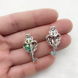 10pcs Flower Key Pearl Cage Bright Silver Beads Cage Locket Pendant Jewelry Making--For Oyster