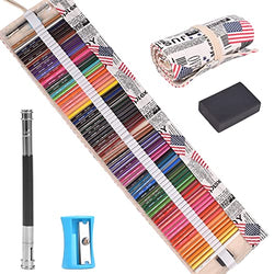 VIKAVAS 72 Colored Pencils Set with Roll Up Canvas Case for Adult Coloring Books, Drawing, Sketching, Crafting