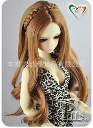 (18-19cm) 1/4 BJD Doll MSD Fur Wig Dollfie / Light-Brown Curly Long Hair With Braid / DW-F213G