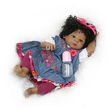 Nicery Reborn Baby Doll Indian African Black Skin 22inch 55cm Hard Simulation Silicone Vinyl Lifelike Vivid Boy Girl Toy Blue Dress Nicery-ID55Z005W