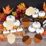 25 Pieces Thanksgiving Unfinished Wooden Cutouts Wooden Acorn Pine Cones Shaped Ornaments Wood DIY Crafts Gift Tags with Hemp Ropes for Fall Harvest Party DIY Thanksgiving Christmas Decor Supplies