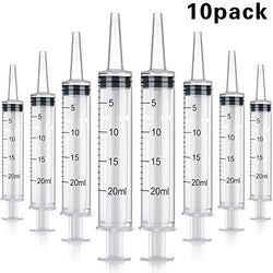 10 Pack Plastic Syringe Liquid Measuring Syringe with Measurement for Scientific Labs and Measuring Liquids, Feeding Pets, Oil or Glue Applicator (20 ML)