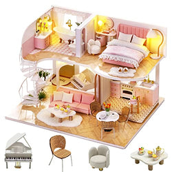 Spilay DIY Miniature Dollhouse Kit with Wooden Furniture,1:24 Scale Mini House with Dust Proof Cover & Music Box,1:24 Scale Creative Gift for Women Girl Friend Lover L033