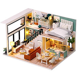 CUTEBEE Dollhouse Miniature with Furniture, DIY Wooden Dollhouse Kit Plus Dust Proof and Music Movement, Creative Room Idea(Comfortable Life)