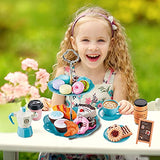 GIFTRRTOY Pretend Tea Party Set for Little Girls, 38 PCS Coffee Maker Set and Play Food Dessert Set for Kids Age 3 4 5 6 7 8 9, Kids Kitchen Pretend Play for Princess Girls Boys